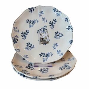 3pc Matceramica Portugal Blue Floral Salad Plates 8.5in Stoneware Scalloped